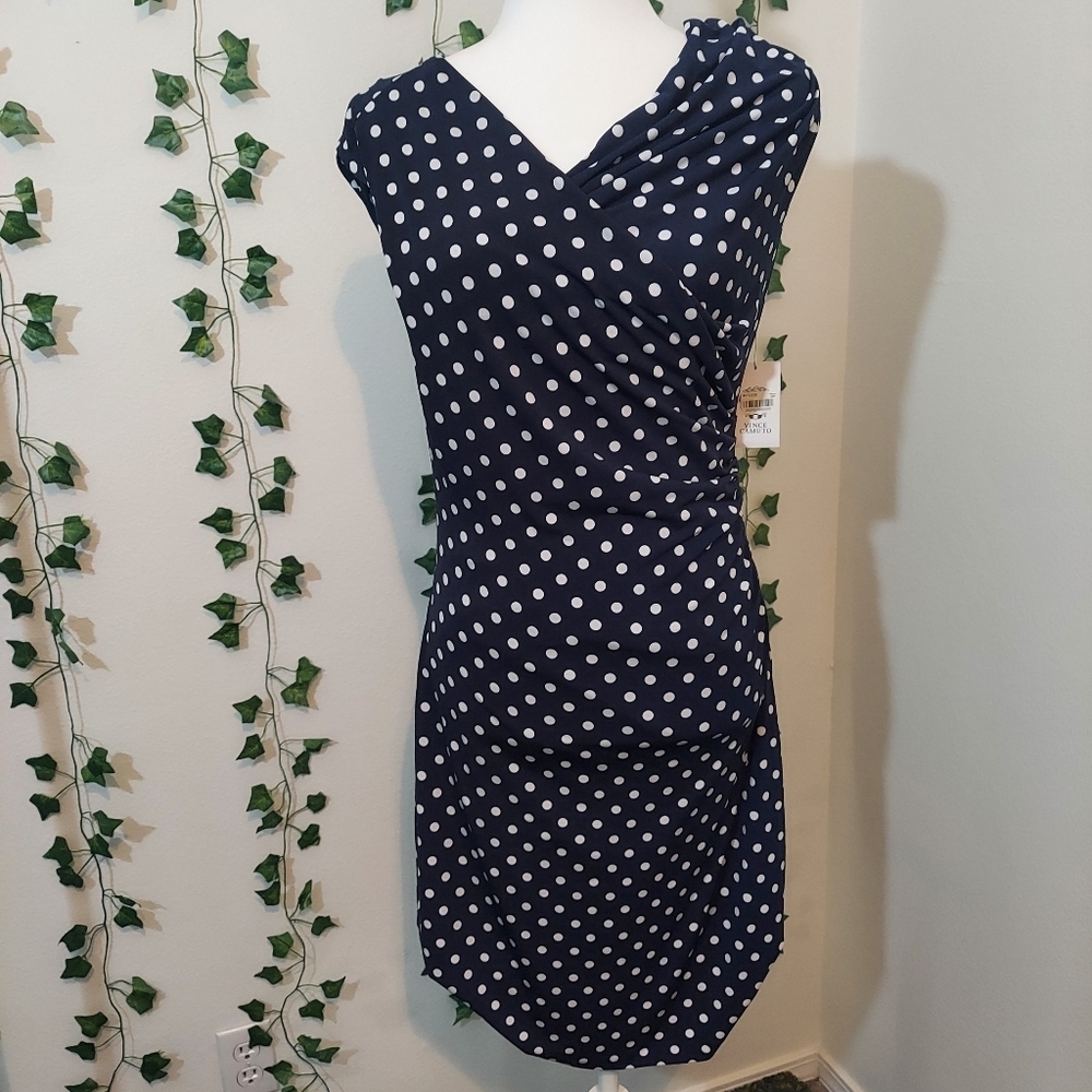 Vince Camuto NEW Polkadot Dress Navy Small - Picture 5 of 11